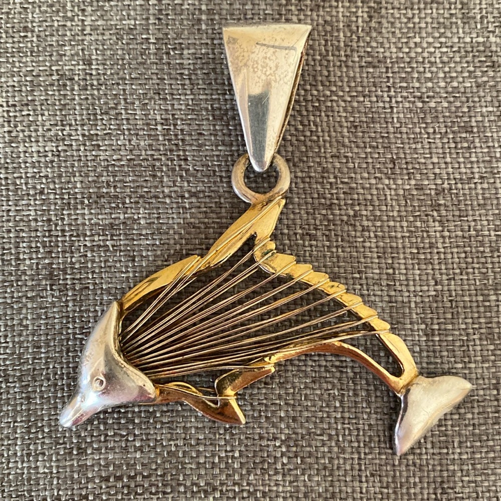 Large Vintage Silver/Gold Dolphin Pendant